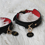 【名入れの名札付き】クラシックブラック本革SM拘束首輪 リード付き