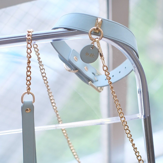 シンプルDリング高級本革製水色SM拘束調教首輪 リード付き