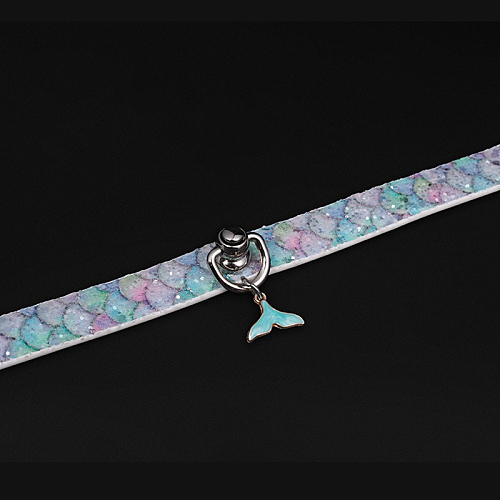 海を感じる透明感あふれるキラキラ本牛革製SM首輪 リード付き