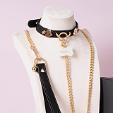 【名入れの名札付き】シンプルで洗練された本牛革SM首輪 リード付き ピンク/水色/ブラック/レッド