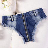 ジッパーでクロッチオープン可能な極浅マイクデニムショートパンツ