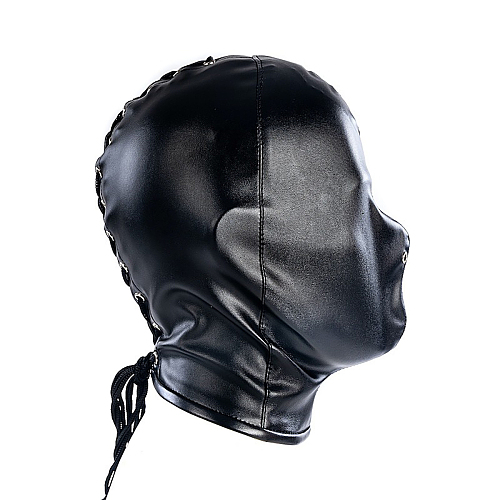 編み上げ式PUレザー全頭拘束マスク 黒/赤/白/ピンク