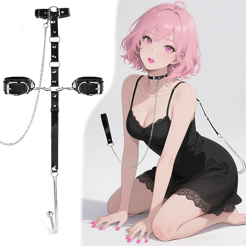 首輪&手枷&アナルフックが一体式の究極調教拘束セット リード付き