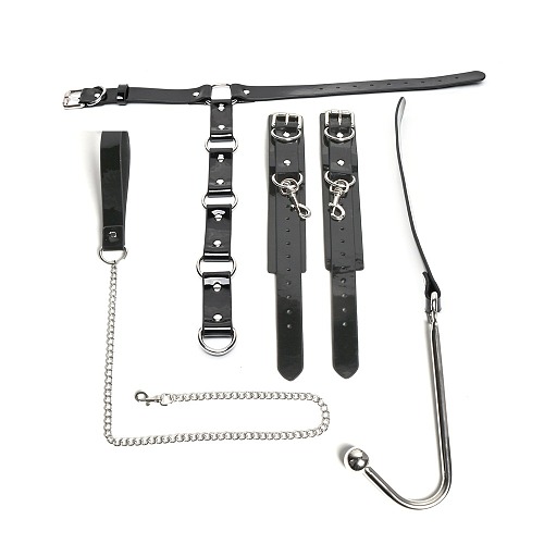 首輪&手枷&アナルフックが一体式の究極調教拘束セット リード付き
