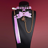 高級感溢れた光沢感のあるリボンと光る鈴が付いたSM拘束首輪 リード付き