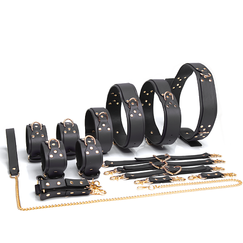 高級感あふれる重厚なハードSM拘束フルセット12点 収納袋付き