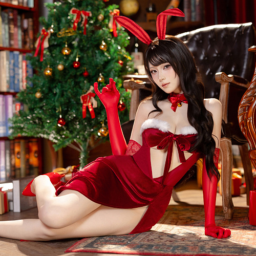 セクシーサンタガール誘惑のスリットロングドレスコスプレ