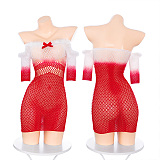 冬の夜を赤く染めるメッシュサンタミニ丈ボディコンワンピース