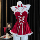 柔らかなベルベットバニーサンタドレスコスプレ4点セット