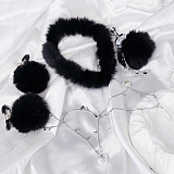 ファーポンポンチェーンニップルクリップとファーチョーカー 白/黒