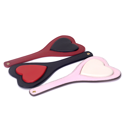 ワクワク桃ハート 本牛革製スパンキングパドル 三色