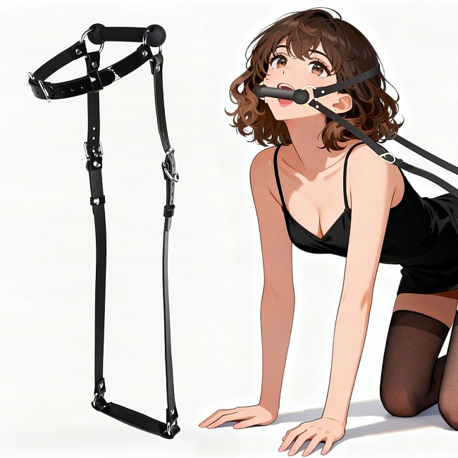手綱が付いたヘッドハーネス拘束口枷