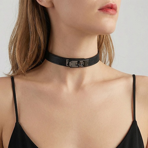 ミニマル高級本革製SM拘束チョーカー 金具三色