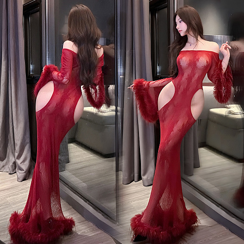 大人の誘惑のセクシー網タイツ風マーメイドドレス 黒/赤/ピンク