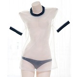 透け感シースルー体操着風トップスとTバック2点セット