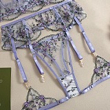 ラベンダー 刺繍 ランジェリー シースルー 3点セット ガーターベルト 純欲 セクシー下着