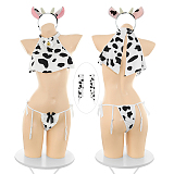 牛柄 コスプレ セクシー ランジェリー マイクロビキニ 下乳 アニマル ストッキング付き (Cow Print Cosplay Sexy Lingerie Micro Bikini Animal With Stockings)