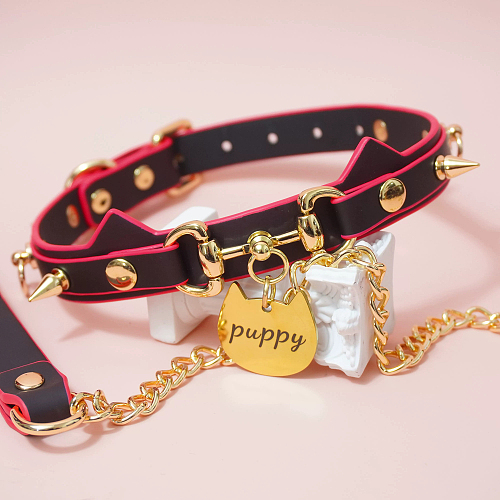 【温感変色】愛らしいツンと立った猫耳風SM首輪 puppyチャーム付き