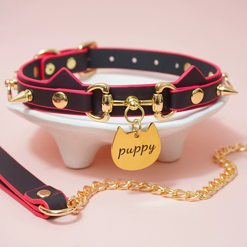 【温感変色】愛らしいツンと立った猫耳風SM首輪 puppyチャーム付き