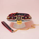 体温で色が変わる 温変チョーカー リードセット puppyチャーム ゴールドスパイク 猫耳デザイン ペットプレイ