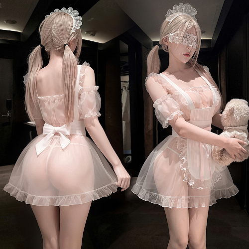 スウィートピンク＆ホワイト透け感フリルメイド服