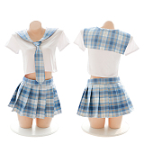 王道可愛いチェック柄JK風セーラー服 アイマスク&ニーハイ付き