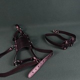 レザー目隠し＆シリコンボール口枷付きハーネスマスク2点セット