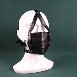 レザー目隠し＆シリコンボール口枷付きハーネスマスク2点セット