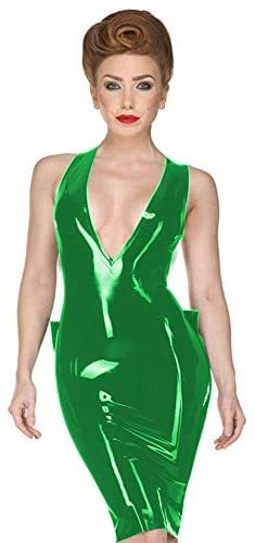 Plus Size Big Bowknot Dress Criss-Cross Deep V-Neck PVC Mini Dress