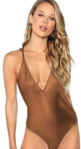 Plus Size Deep V-Neck Sexy Women Monokini High Cut Skinny Bodysuit