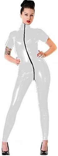 Plus Size Latex Short Sleeve Catsuit Open Crotch Lady PVC Jumpsuit