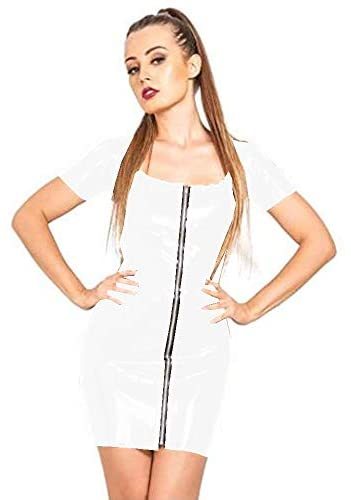 Plus Size Chic Square Neck Mini Dress Short Sleeve PVC Zip Vestido