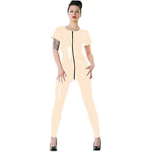 Plus Size Zip to Buttock Jumpsuit PVC O-Neck Short Sleeve Catsuit