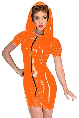 12 Colors Gothic Zipper PVC Mini Dress Hooded Witch Cosplay Dress