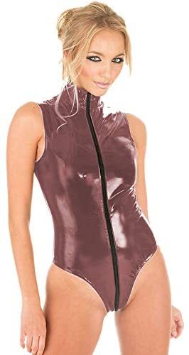 Plus Size Candy Color PVC Bodysuit Open Crotch Lady Sleeveless High Cut Catsuit