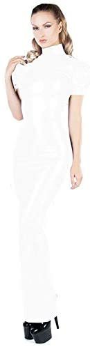 21 Colors Short Puff Sleeve Long Dress Ladies Retro Bodycon High Neck PVC Dress