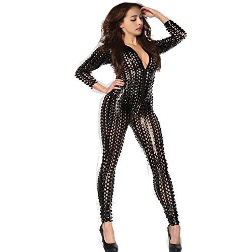 One-Piece Scaly Jumpsuit Punk Metallic 3D Hollow Up Catsuit Plus Size