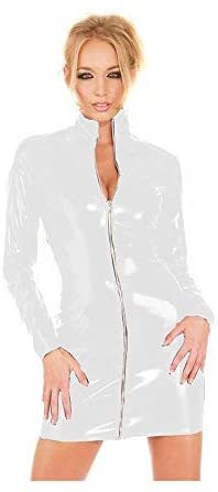 12 Colors Sexy Zip PVC Mini Dress Shiny Bodycon Long Sleeve Vestido
