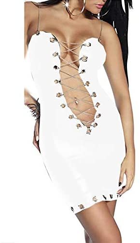 Plus Size Charming Chain Spaghetti Strap Mini Dress Women Sexy Deep V-Neck Dress