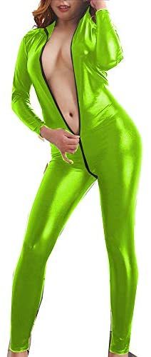 Plus Size Shiny Open Crotch Jumpsuit Lady Stripper Dancing Catsuit