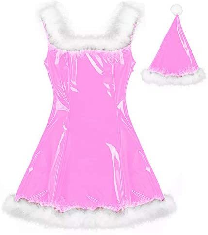 22 Colors Lady Santa Claus Mini Dress PVC Christmas Dress with Hat