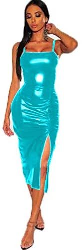 18 Colors Women Spaghetti Strap Midi Dress Sexy Split Ruched Dress