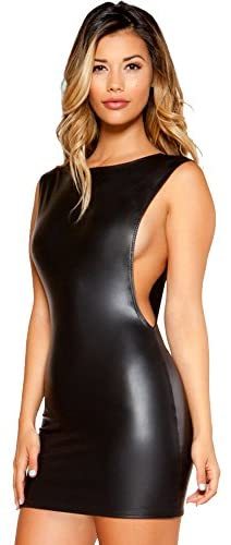 Sexy Women's Sleeveless Tank Dress Faux Leather Clubwear Charming Mini Bodycon