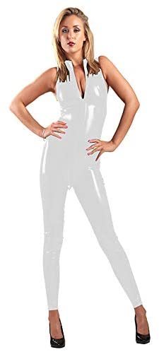 PVC Sleeveless Catsuit Women Glossy Jumpsuit Open Crotch Bodysuit