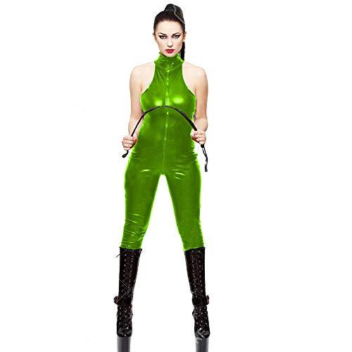 17 Colors High Neck Sleeveless Jumpsuit Open Crotch Zipper Catsuit