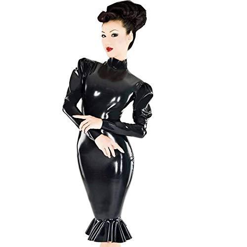 Plus Size Gothic Puff Sleeve Mermaid Dress Ladies PVC Midi Vestido