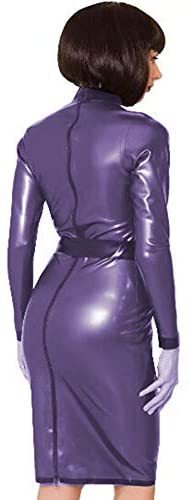 24 Colors Women Back Zipper PVC Dress with Belt Patchwork Color Long Club Dress