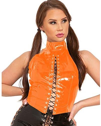 Plus Size PVC Sleeveless Tank Tops Ladies Back Zipper Lace Up Tops