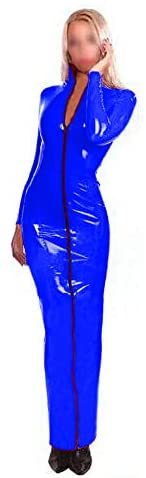 Plus Size Wet Look Dress Women Long Sleeve Turtleneck Zipper Dress