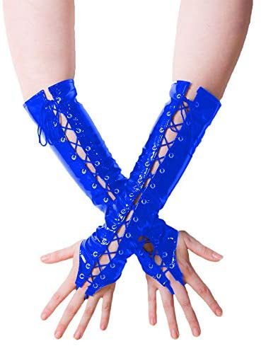 12 Colors Lace Up Long Fingerless Gloves Ladies Shiny PVC Hand Wear